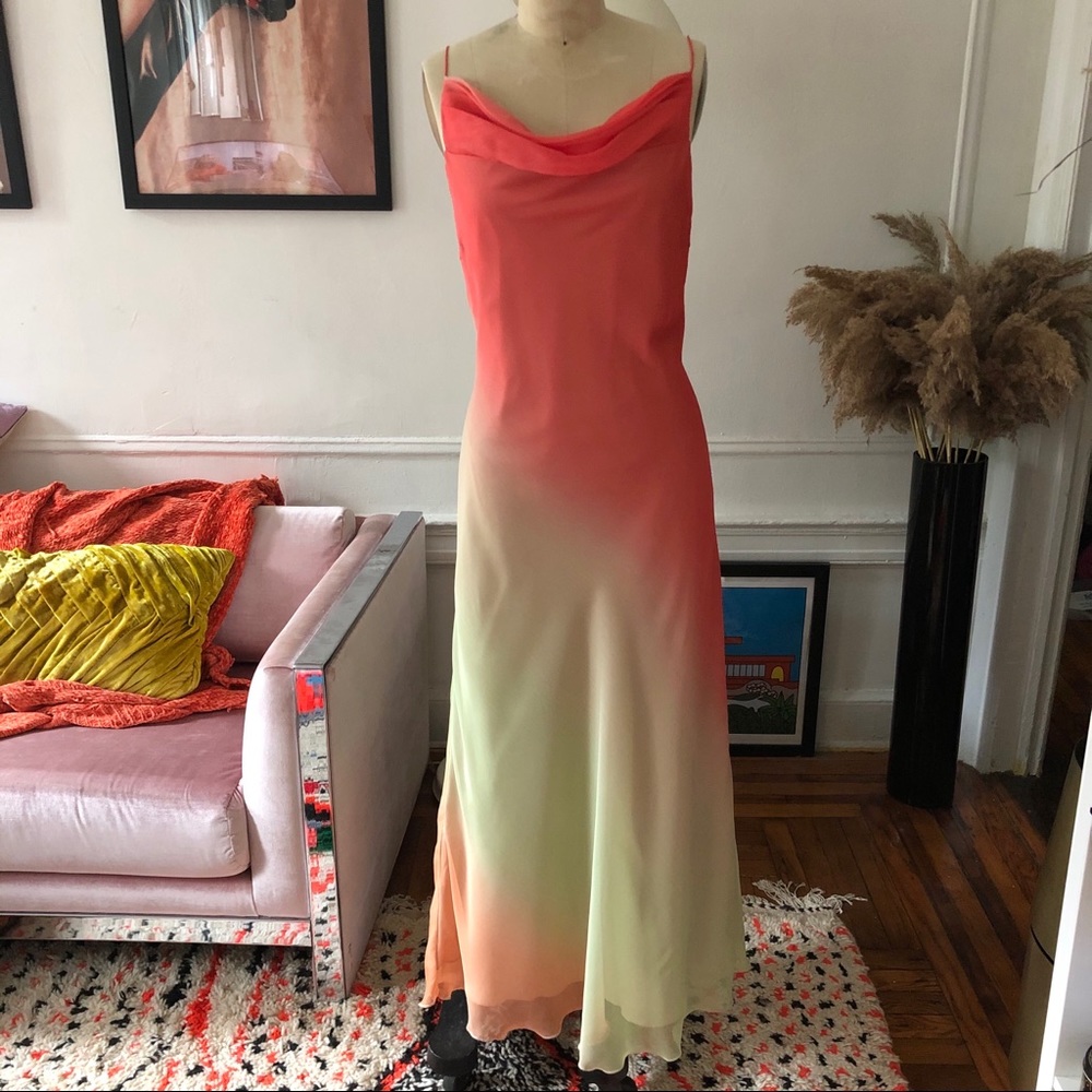 Vintage Ombre Cowl Neck Bias Maxi Dress